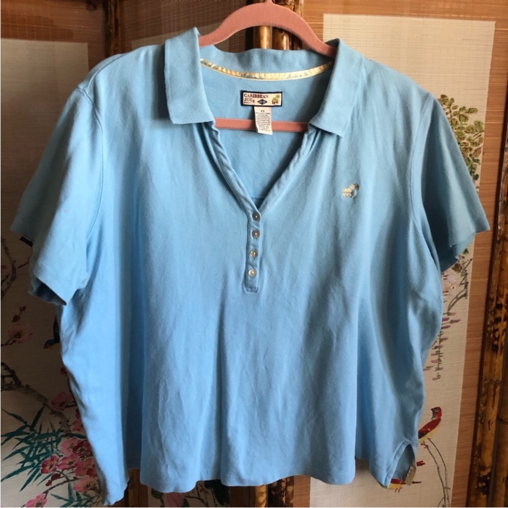 Caribbean Joe polo shirts bundle 2 blue V neck button placket short sleeve 2X - Picture 3 of 10
